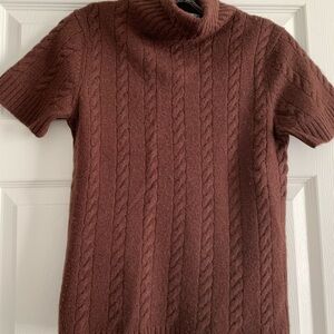 Cable Knit Short Sleeve Sweater - Brown, Warn, in good condition.